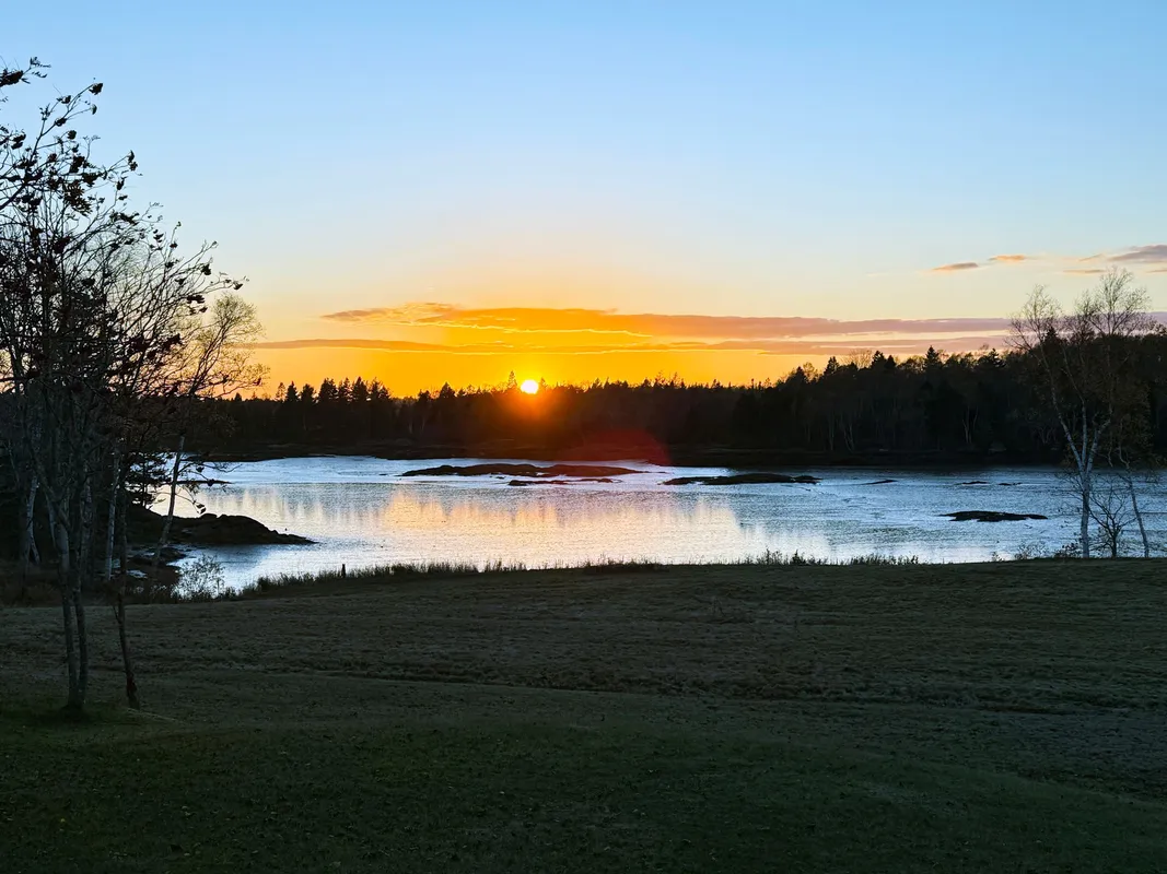 Golden sunset reflecting over Seaberry Landing tidal marsh and water